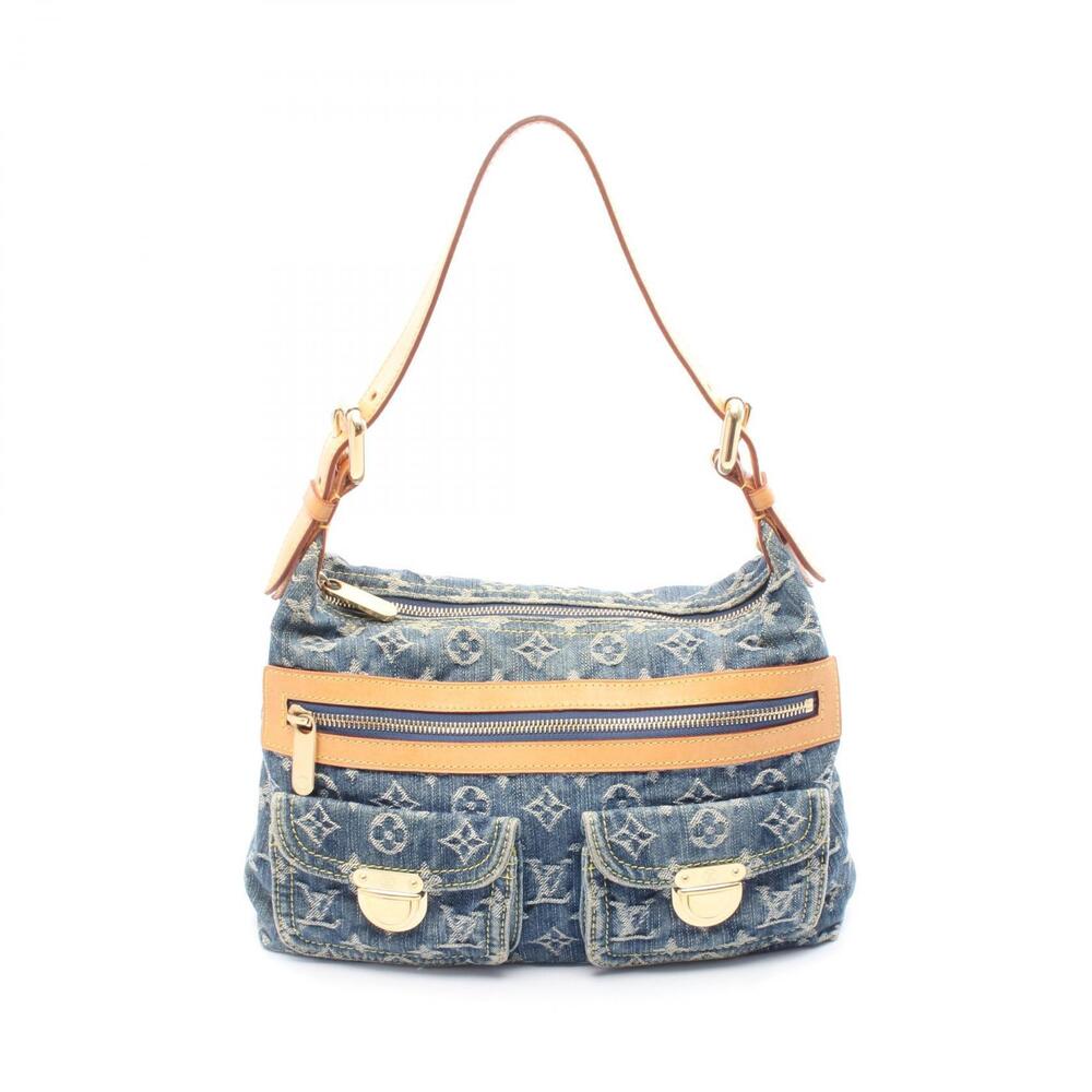 Louis Vuitton Baggy Shoulder Bag Denim Leather Monogram Blue
